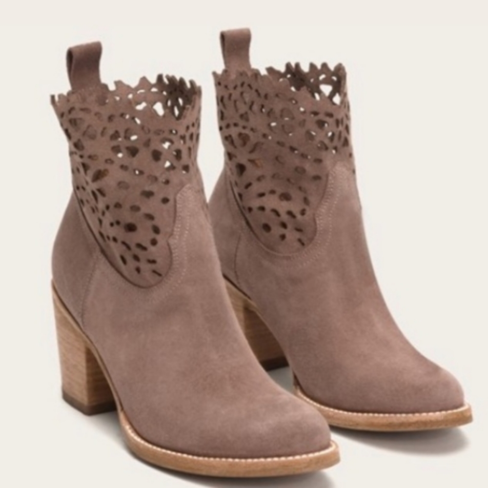 Frye Victoria Cut Short Boots in Dusty Rose Luxury Designer Leather Cut Out #653 - Picture 7 of 11